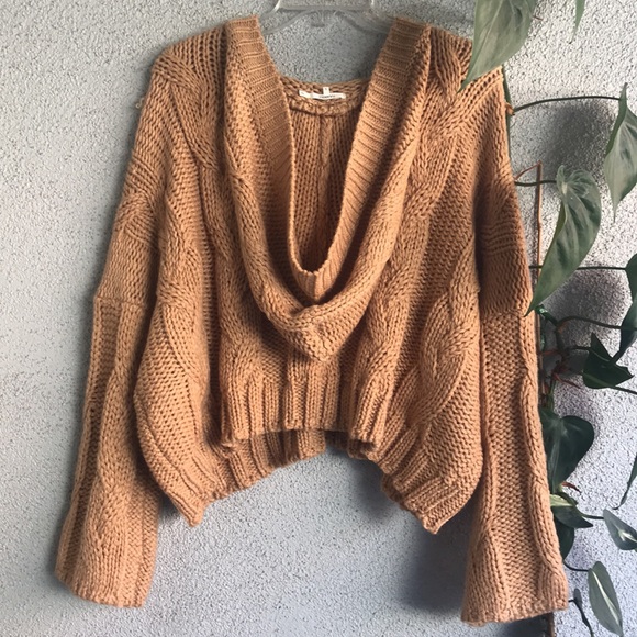 TULAROSA | Women’s Size Large Brown Chunky Cable Knit Sweater Hoodie - Picture 3 of 9